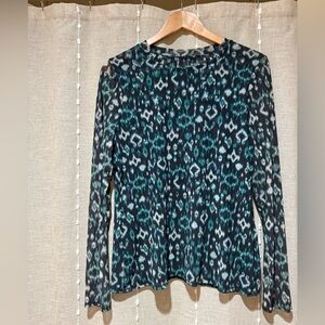 INC International Concepts Teal and Black Mesh Patterned Blouse